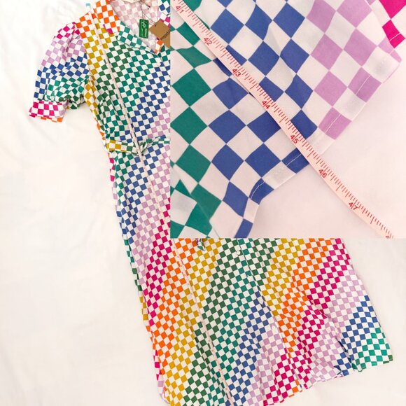Sugarhill Brighton rainbow checkerboard Penelope Midi Shirt Dress US 10 NWT - Picture 6 of 6